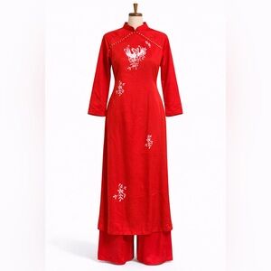 Red Embroidered Maxi Dress - Women